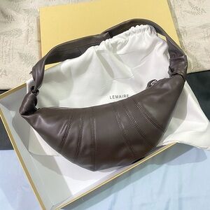 Brown Lemaire Pleated Design Croissant Bag